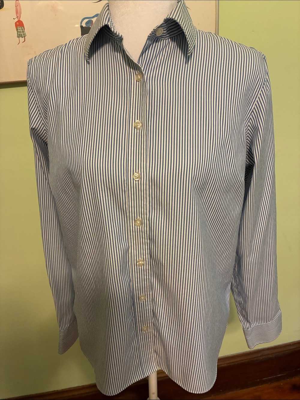 Lands’ End blue and white stripes oxford shirt, size 12p